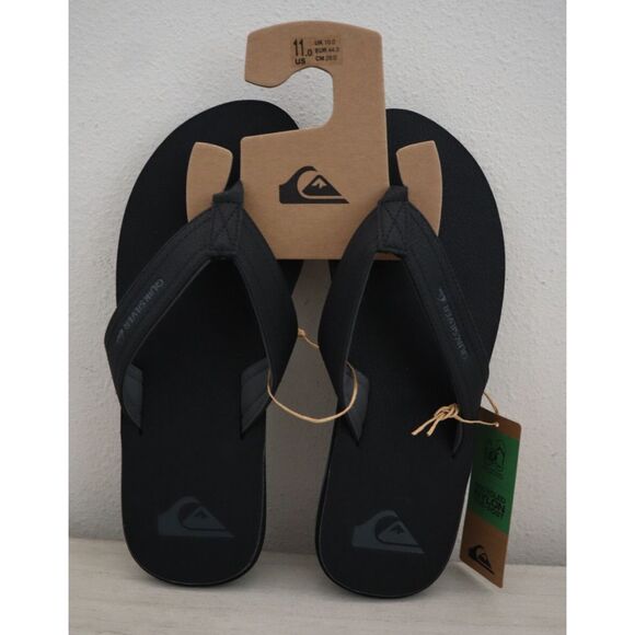 Quiksilver Men's Sz 11 Black Carving 2 PU Leather Sport Flip-Flop Sandals - Picture 1 of 10